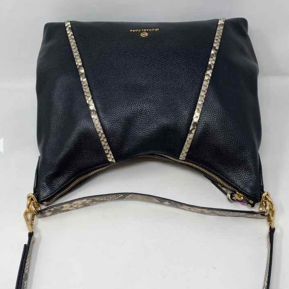 Michael Kors Couture Black Pebble Leather With Snake Print Hobo Bag - Picture 4 of 5